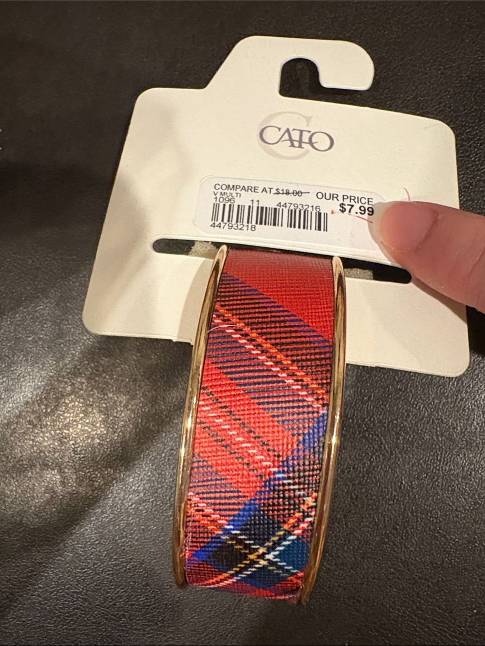 Cato Red Plaid Fabric Bangle with Gold Trim